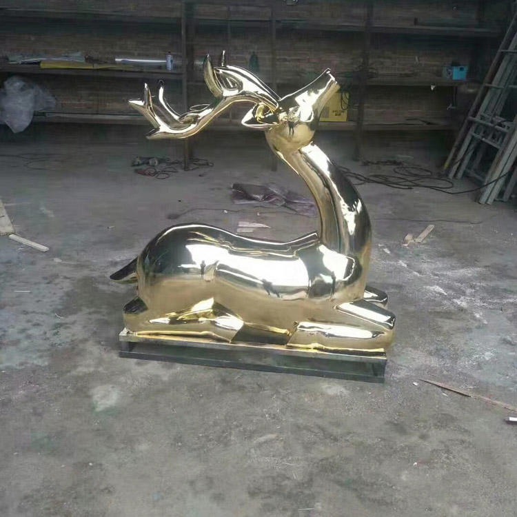 佰盛 定做玻璃钢抽象鹿雕塑厂家 树脂不锈钢抽象鹿抽象动物雕塑模型摆件图片