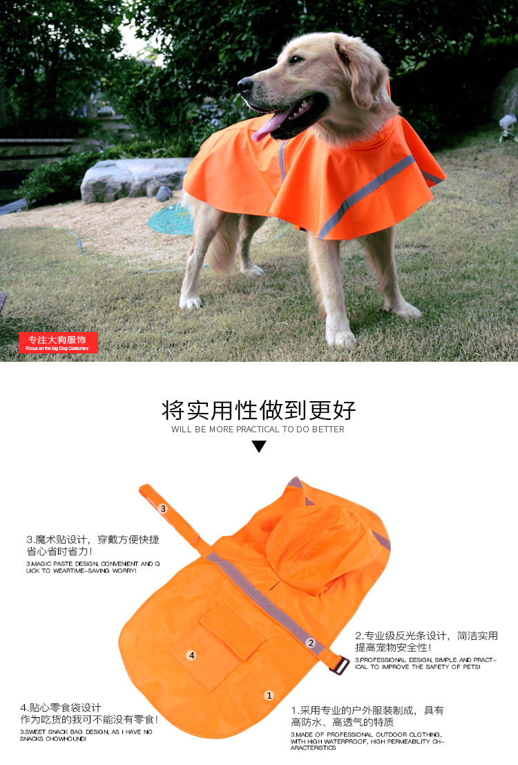 新款宠物狗狗衣服拉布拉多金毛大中型犬反光防水防雪狗狗雨衣示例图5