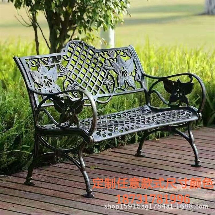 现货供应定制北京户外铸铁欧式公园椅防腐木塑木园林椅休闲椅示例图12