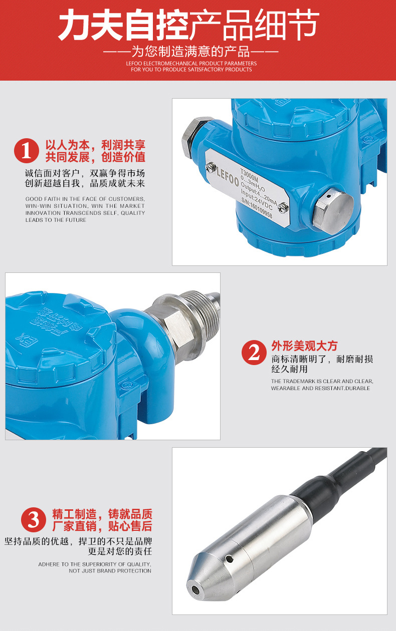 T3000液位压力变送器、传感器 投入式水位油箱液位计污水处理专用示例图7
