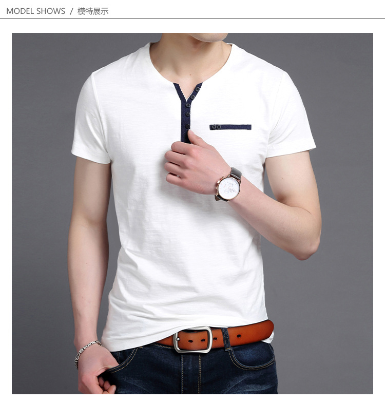 2016夏季新款短袖T恤男式韩版休闲纯色V领短袖t恤打底衫厂家直销示例图10