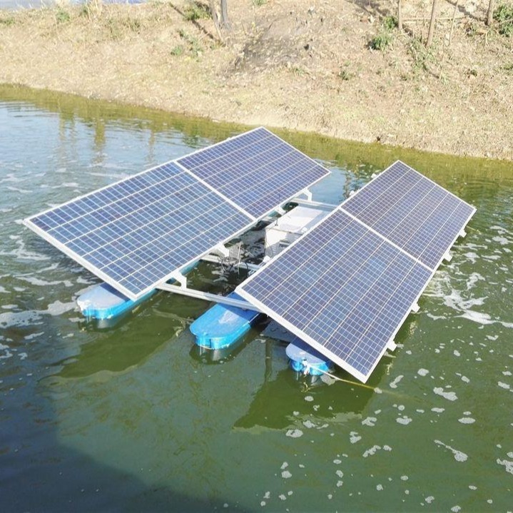 河道湖泊治理专用太阳能曝气机 大流量水循环推流喷泉式 绿节FLIO2/TL750W 太阳能增氧系统