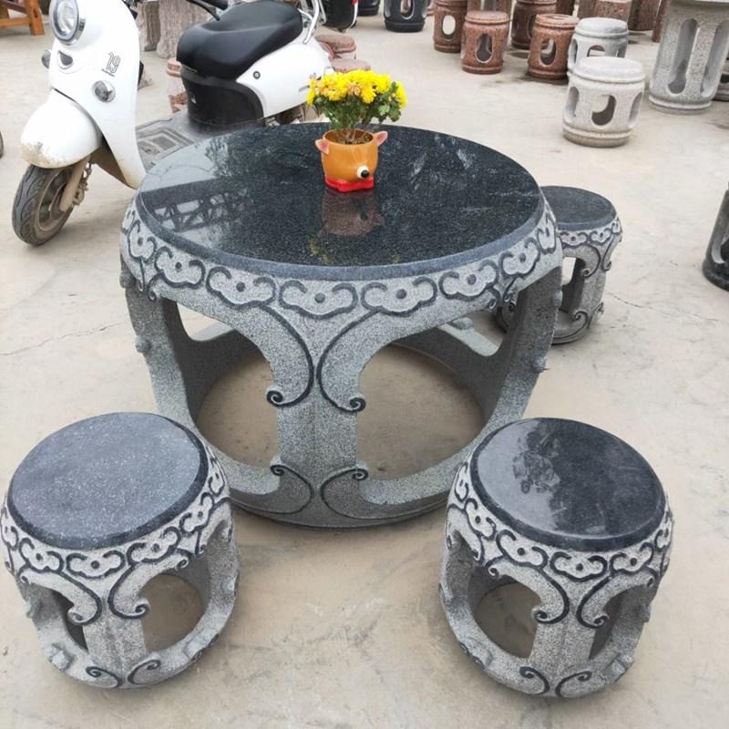 户外休闲圆桌 中式石头桌子 镂空石桌