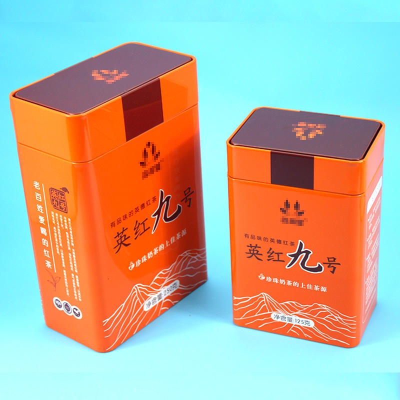 马口铁茶叶罐生产厂家 长方形英德红茶铁盒包装定制 麦氏罐业 精美英红九号红茶茶叶罐铁罐定制
