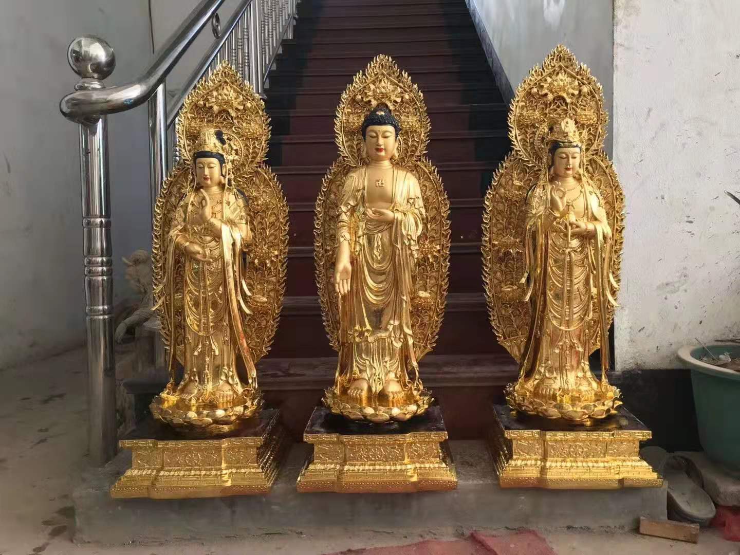 佛像 本厂专业铸造精品镀金西方三圣佛像 彩绘西方三圣菩萨 坐像西方三圣佛像