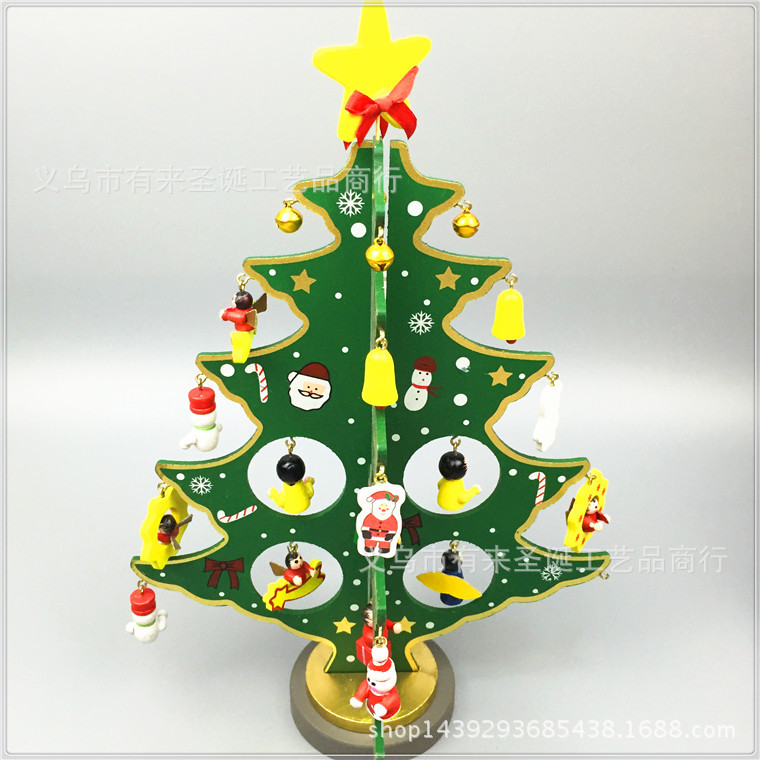 圣诞用品 30cm圣诞木树 手绘木制品 圣诞节装饰 圣诞摆件示例图2