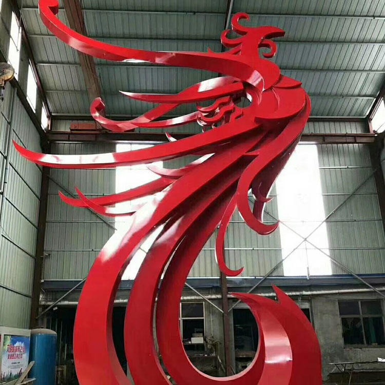 大型不锈钢火凤凰雕塑 浴火凤凰不锈钢雕塑 抽象红色火凤凰雕塑 佰盛