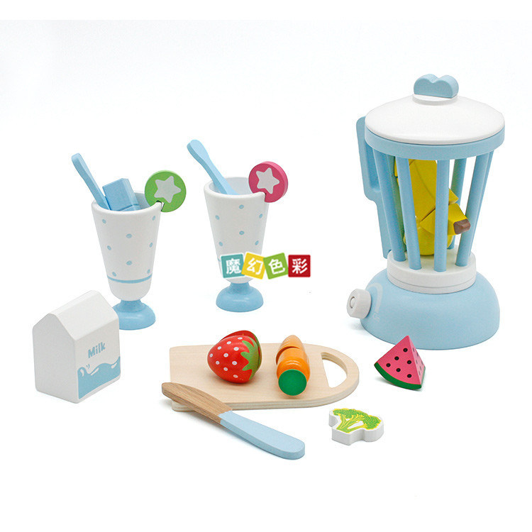 新款圣诞福袋礼物水果沙拉面包店榨汁机儿童木制过家家玩具示例图7