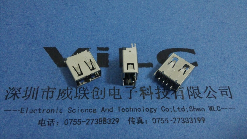 AF90度USB外扣铜壳鱼叉脚有卷边黑胶9.3H高加高USB母座示例图3