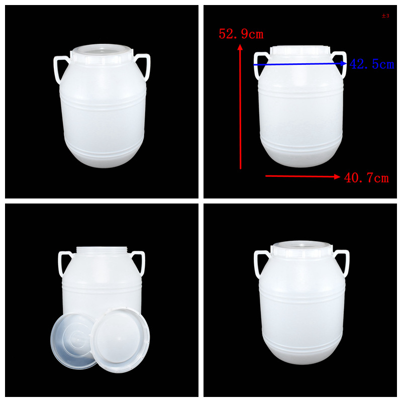 食品级50升HDPE圆形塑料桶|50kg油桶水桶圆桶|白色带盖50l塑料桶示例图3