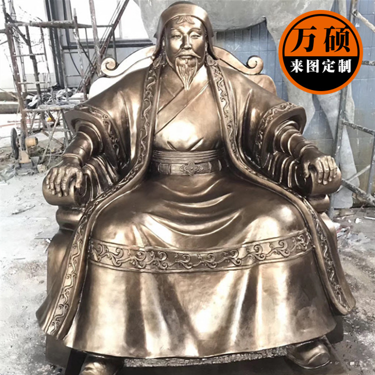 蒙古人物雕塑 成吉思汗 忽必烈帝王雕像 仿铜彩绘玻璃钢人物定做示例图2