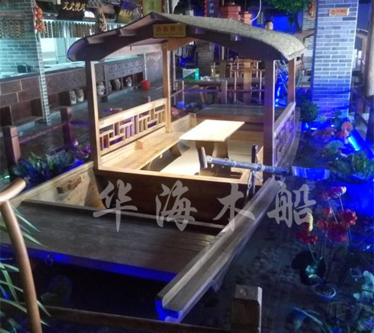 上海桂满陇餐饮船批发  兴化手工制作仿古餐厅包厢船木船 乌篷船示例图7