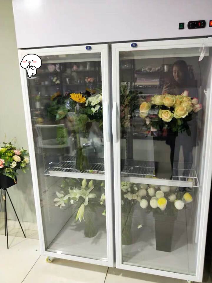汕头三开门商用鲜花展示柜大号型双门玻璃透明花束冷藏柜双门三门立式花艺花店展示柜