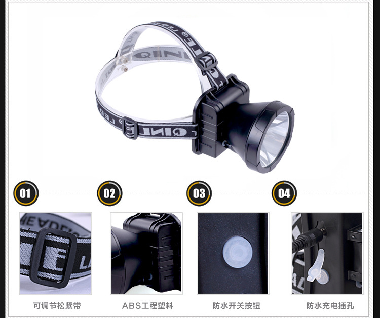 勤乐厂家直销批发LED充电强光头灯户外夜钓鱼照明T6手电筒头灯示例图12