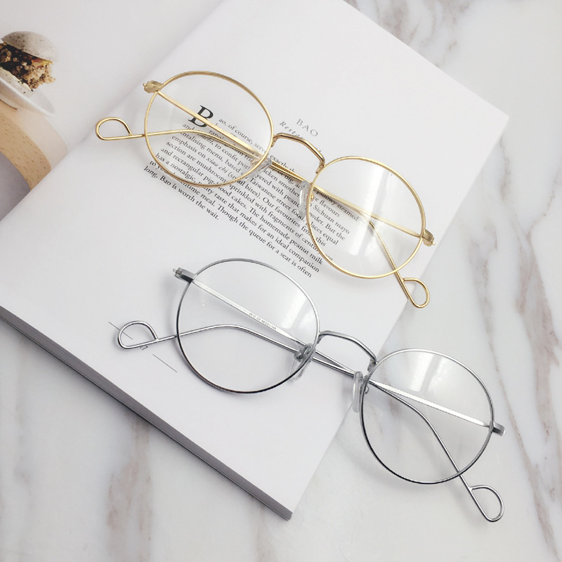 韩版新款潮女士圆框复古金属眼镜框 时尚平光眼镜架 潮框平光镜架图片