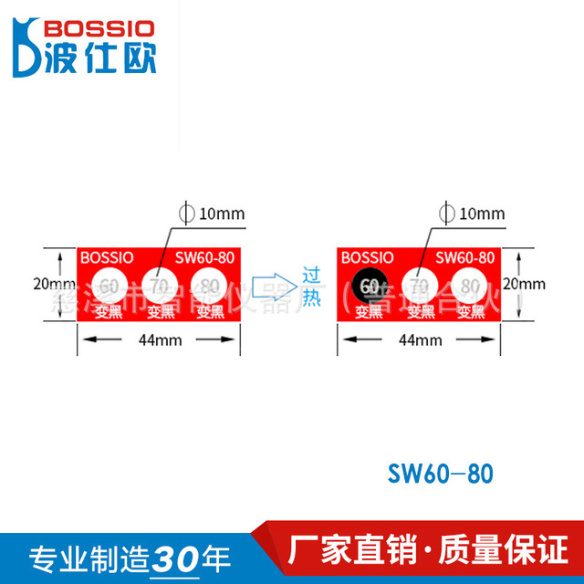 波仕欧SW60-80三格测温纸 变色示温贴片 温度贴纸 感温胶贴 防水