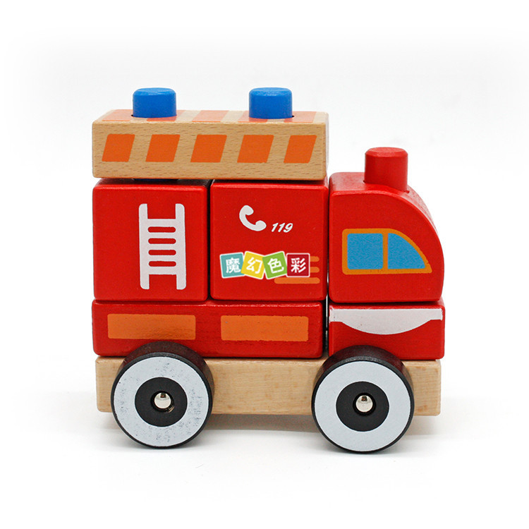 厂家直销 红色消防车玩具木制迷你模型小车孩子叠叠高拆卸玩具示例图11