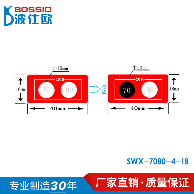 厂家批发 波仕欧SWX-7080-4-18铁路车辆线缆专用感温贴片 高铁地铁电力测温胶贴 防水