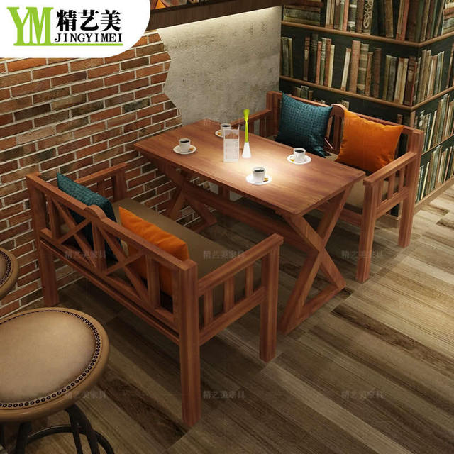 香港港式茶餐厅家具 咖啡厅实木餐桌椅 奶茶甜品店餐桌卡座沙发图片