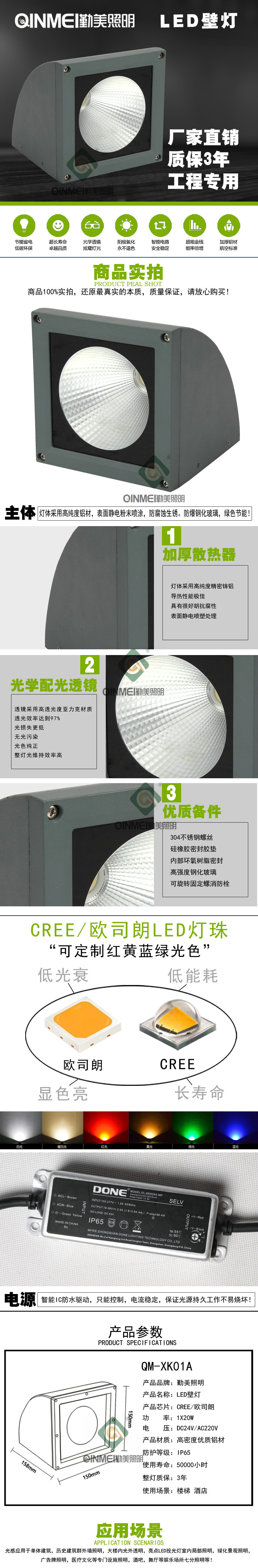 供应18W扇形LED壁灯/挂壁式投光灯/半圆形贴墙壁投光灯示例图1
