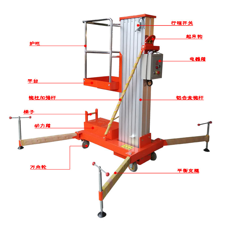 厂家定制 单柱铝合金升降机移动式高空作业升降平台液压升降货梯示例图5