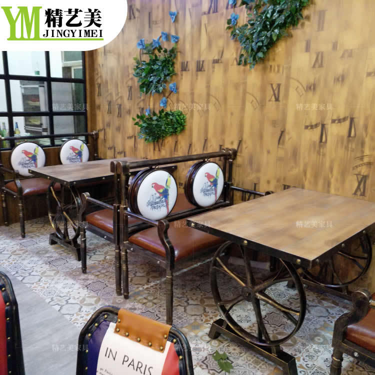 主题餐厅咖啡厅桌椅组合茶西餐厅烤鱼店火锅店饭店餐桌卡座沙发示例图8