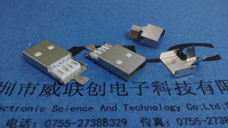 AM USB公头 中体 A款+带后盖 二件式 USB短体三件式公头示例图1