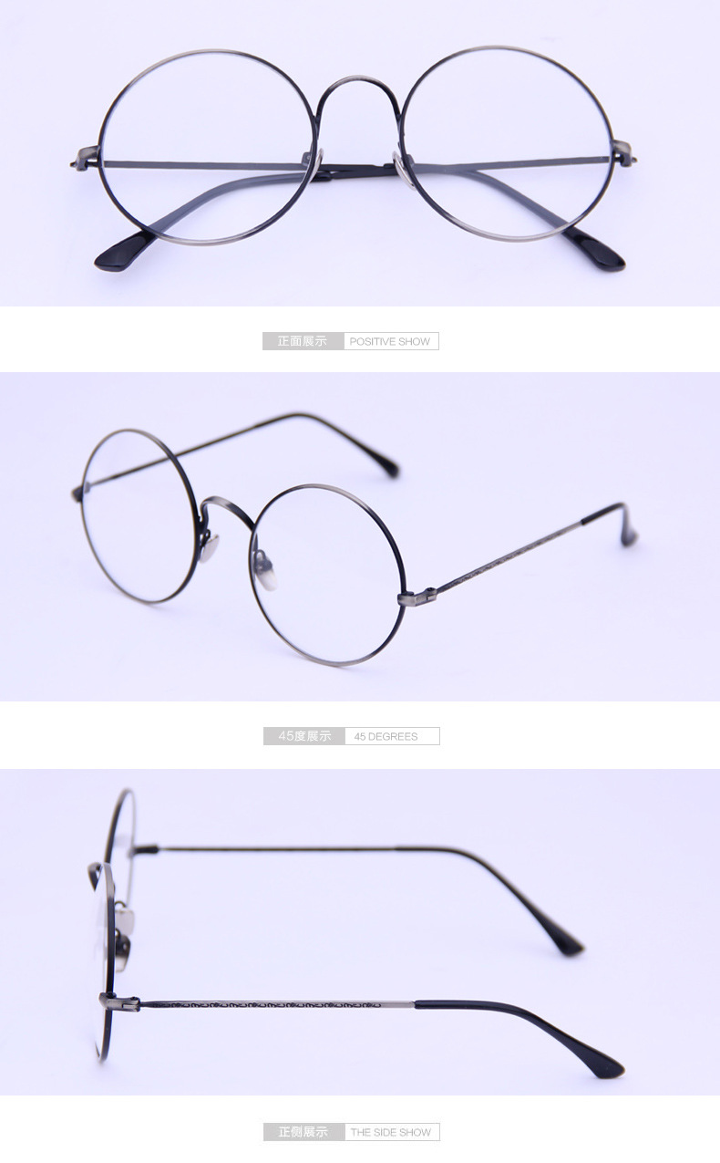 新款金属眼镜框男女复古文艺可配近视圆全框眼镜架装饰平光大眼镜示例图12
