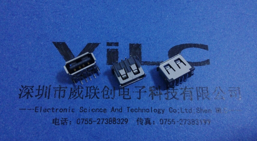 USB短体10.6母座 AF90度后两脚DIP6.8插板 无卷边示例图2