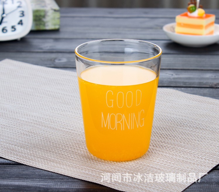 新款耐高温早餐杯牛奶杯果汁杯Good morning玻璃水杯透耐热透明示例图15