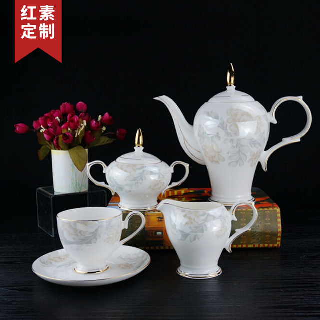 礼品定制送客户领导红素咖啡具套装陶瓷15头欧式杯碟可批量定制