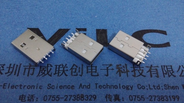 USB2.0公头A公沉板90度弯脚USB有两柱/无柱尼龙胶芯 防水 防静