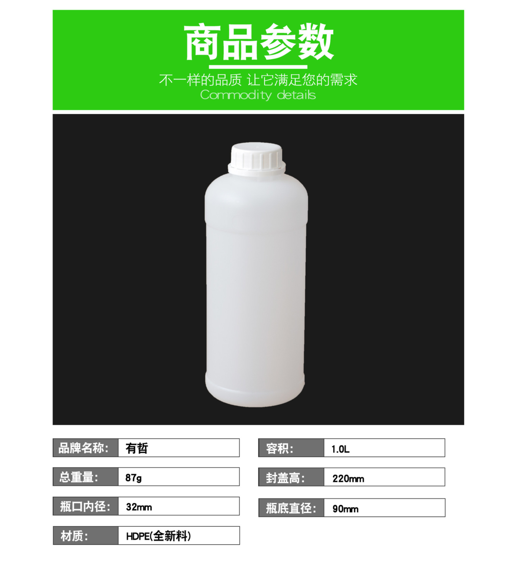 上海厂家直销全新HDPE食品级1L升塑料瓶1L化工送样农药瓶示例图5