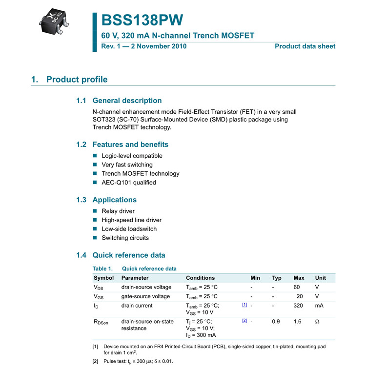 原装正品BSS138PW,115 丝印XJW SOT-323 N沟道 60V/320mA MOSFET示例图1