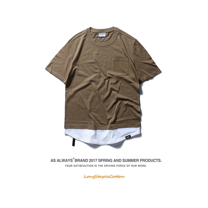 夏季新款男装欧美高街嘻哈原宿纯色拼接拼色潮牌男短袖T恤西海岸示例图24