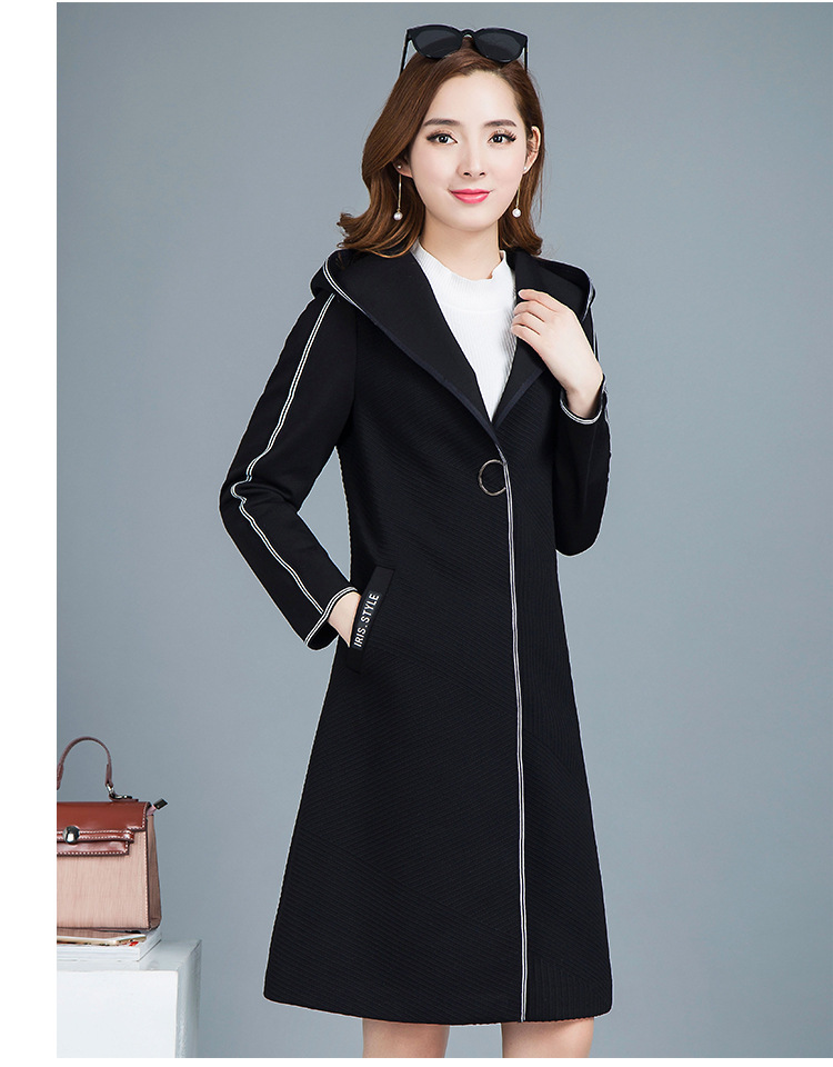 2018春季新款风衣女 韩版纯色连帽大衣女士长款风衣厂家一件代发示例图24