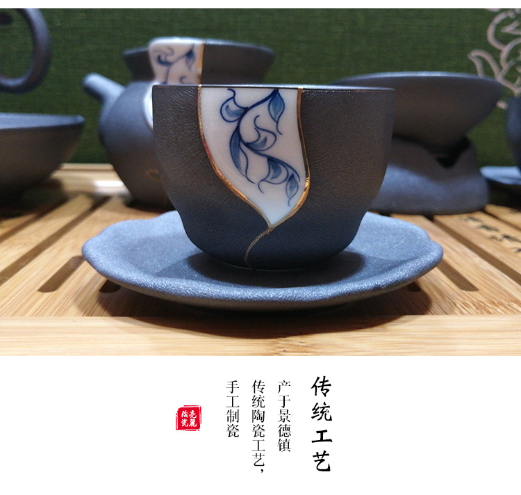 厂家直销17头沙金釉手绘青花茶具套装家用送礼logo定制示例图9