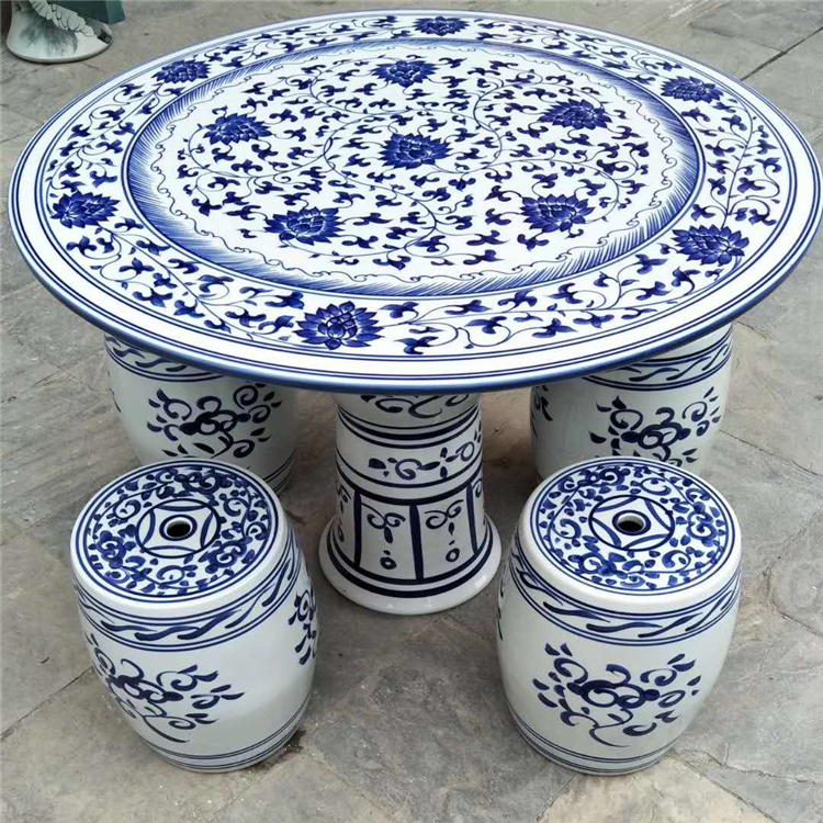 青花瓷加厚陶瓷桌套装 1桌4凳户外庭院桌椅 桌凳子陶瓷批发 亮丽陶瓷