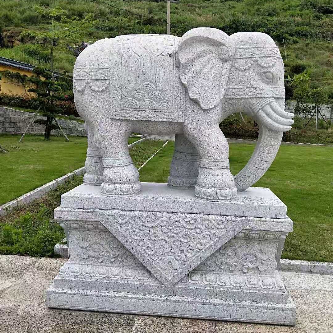 招财进宝大象可定做 石雕小象 富祥 招财小象雕塑 各种晚霞红动物石雕大象