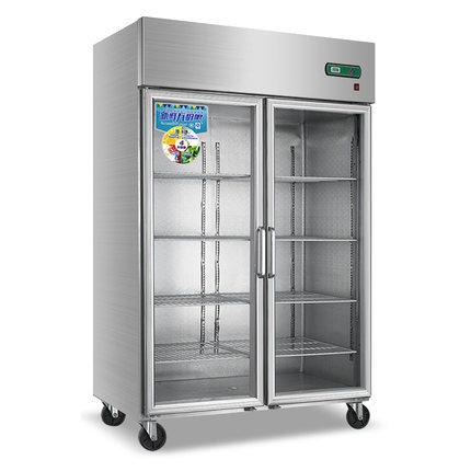 韩迪冷柜 双门不锈钢玻璃门 立式冰柜 商用冰箱