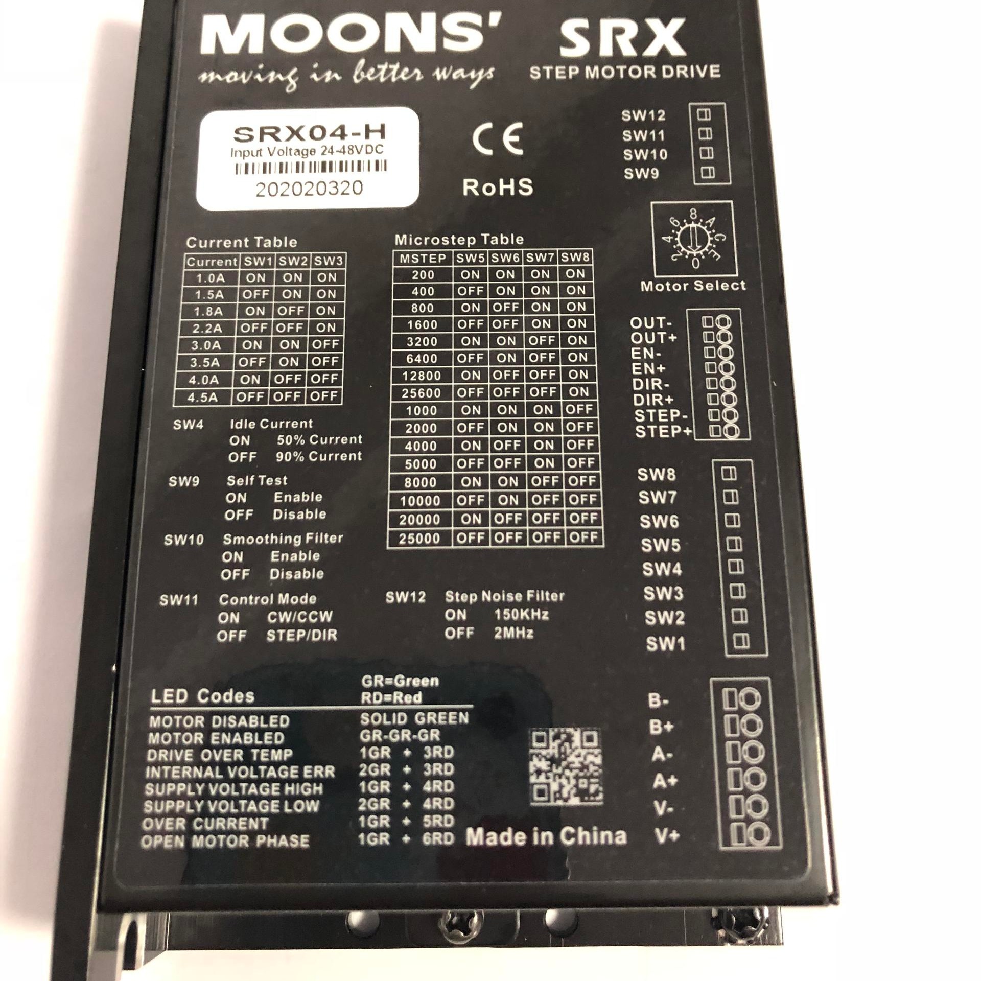 MOONS/信浓步进电机驱动器SRX04-H直插式接插效率高 节约时间