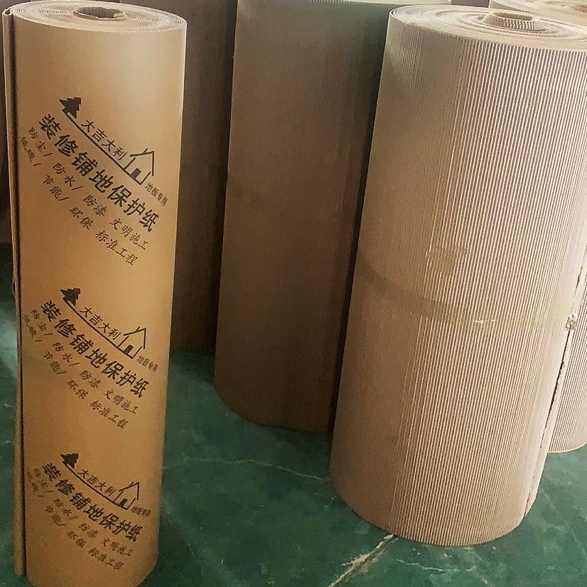 地板保护纸 工程铺地保护纸皮 双层瓦楞卷纸 100平方反卷瓦楞纸 定做地板保护印字纸皮厂家图片