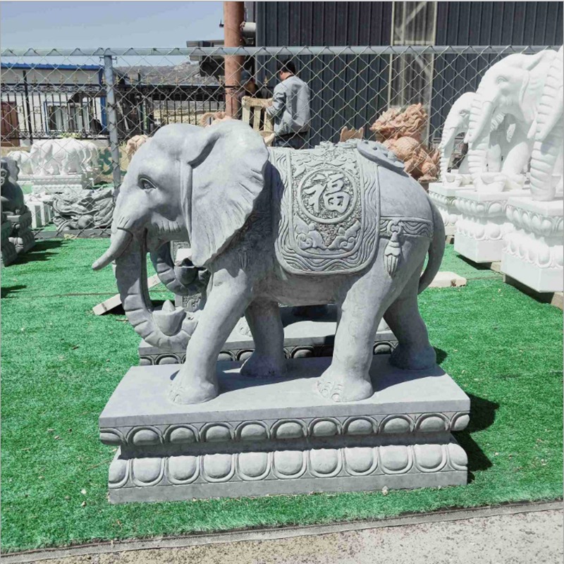 石雕大象一对 风水象镇宅石象 门口摆件招财吉祥小象 汉白玉石头大象 晚霞红石雕象