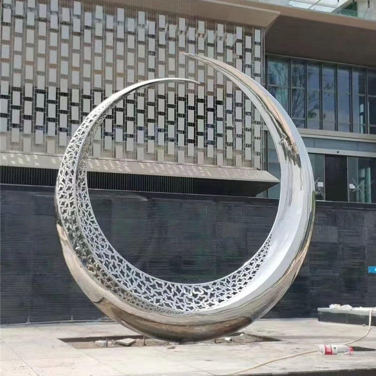 佰盛 厂家加工订制不锈钢月亮雕塑 广场抽象金属月亮水景装饰