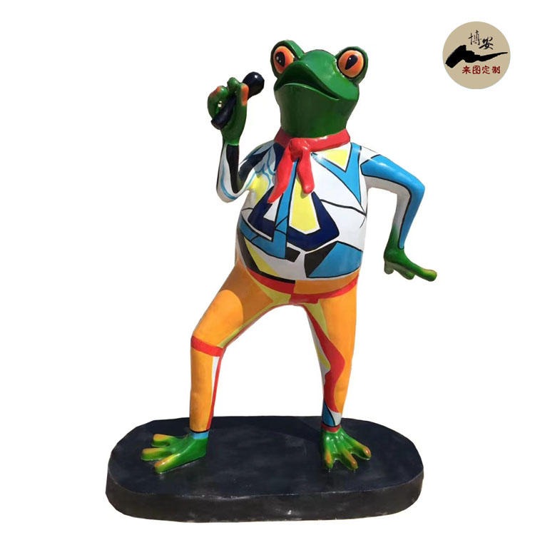 佰盛 厂家定做玻璃钢卡通青蛙雕塑 卡通牛蛙雕塑模型 唱歌牛蛙摆件 迎宾牛蛙雕塑价格图片