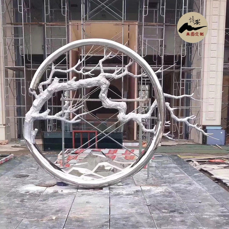 佰盛 不锈钢树雕塑 金属不锈钢圆环雕塑创意抽象树枝异性雕塑户外水景摆件 厂家定做