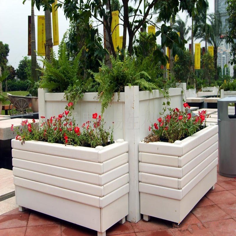 定做户外绿化塑木花箱厂家 PVC组合花箱 街道护栏组合花槽 公园绿化装饰可移动花箱图片