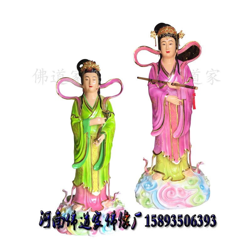 河南佛道家佛像 雕塑供应金童玉女神像1.5米 侍男侍女 打扇女佛像图片