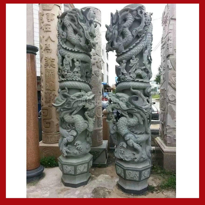 汉白玉石雕龙柱 石材龙柱手绘图 惠安厂家定制图片