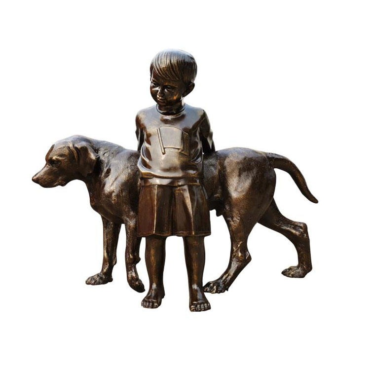 小孩与狗雕塑 小孩逗狗雕塑 小孩和狗玩耍雕塑摆件 佰盛